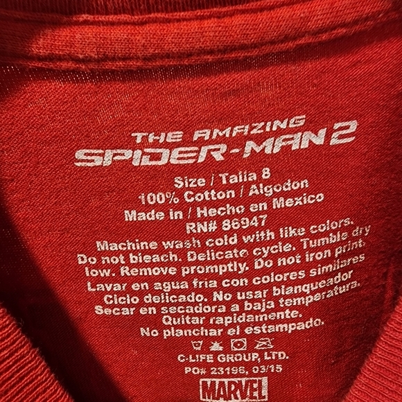 Marvel The Amazing Spiderman red kids short Sleeves t-shirt size 8 - Picture 3 of 7